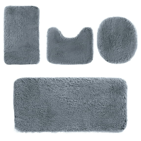 CuiLiyq Solid Color Bath Mat 4 Piece Set, Soft and Comfortable Sanitary Mat Can for Machine Washing, Plush Absorbent Floor Mat for Bathroom and Toilet Use (Dark Gray)