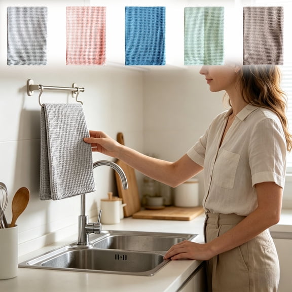 CuiLiyq Solid Color Waffle Weave Dish Towel, Cotton Reusable Kitchen Cleaning Cloth for Drying Dishes, 13.78" x 13.78", Gray