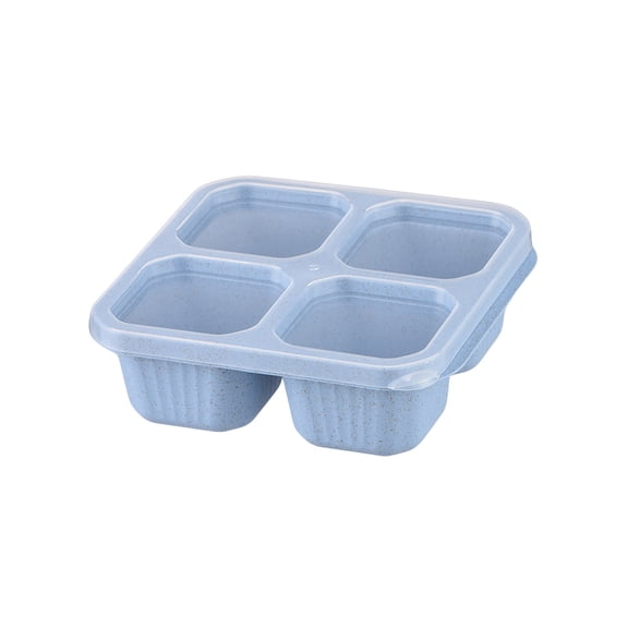 CuiLiyq Square Bento Box, Four Compartment Plastic Lunch Box with Transparent Lid, Used For Storing Vegetables and Fruits For Dinner, 15.9 Inch, Blue