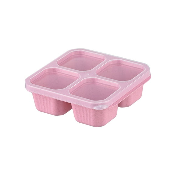 CuiLiyq Square Bento Box, Four Compartment Plastic Lunch Box with Transparent Lid, Used For Storing Vegetables and Fruits For Dinner, 15.9 Inch, Pink