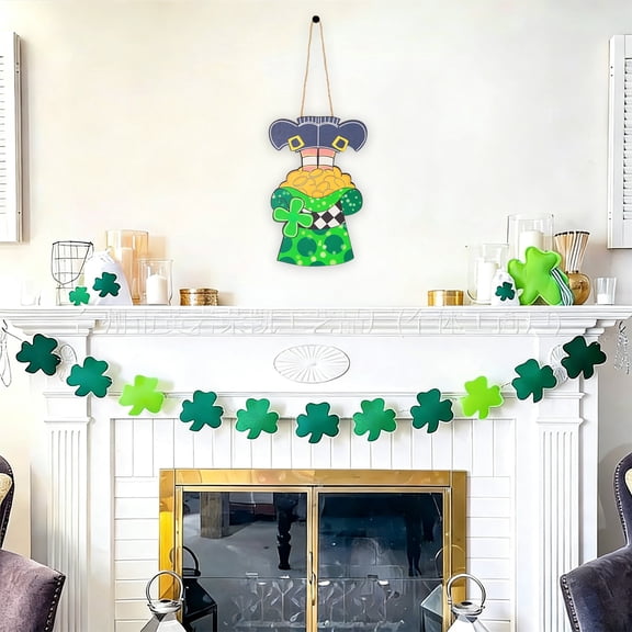 CuiLiyq St. Patrick's Day Wooden Door Hanger, Irish Shamrock Shape Wall Sign, Spring Festival Decor for Front Door Wall Porch Indoor Outdoor Home Party Decoration (B)