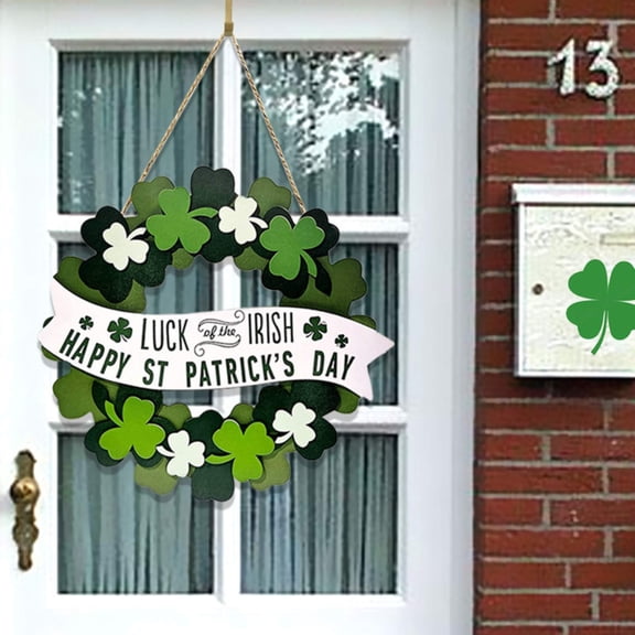 CuiLiyq St. Patrick's Day Wooden Hanging Sign, 12 Inch Irish Clover Theme Decoration, Double Side Painted Board with Jute Rope for Front Door Wall Mantel Decor