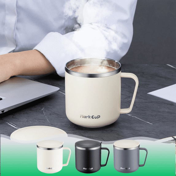 CuiLiyq Stainless Steel Coffee Mug Heat Insulated Coffee Cup, Lightweight Tea Cup with Handle and Lid for Fishing Mountaineering, Beige