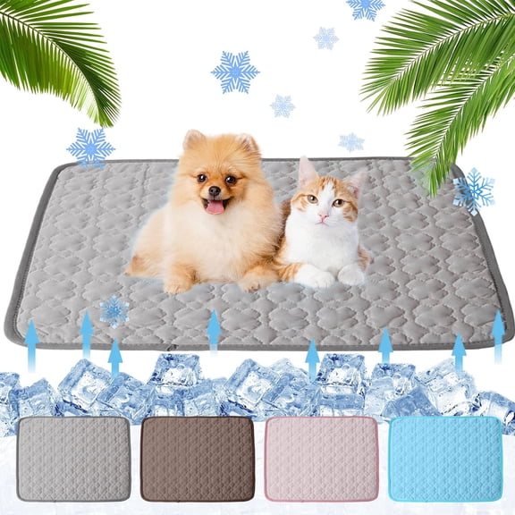 CuiLiyq Summer Ice Silk Pet Cooling Mat, Non Slip Wear Resistant Cold Pad for Dogs Cats, Portable Washable Mat for Kennel Sofa Bed Floor, 11.8 x 15.7 Inches, Gray