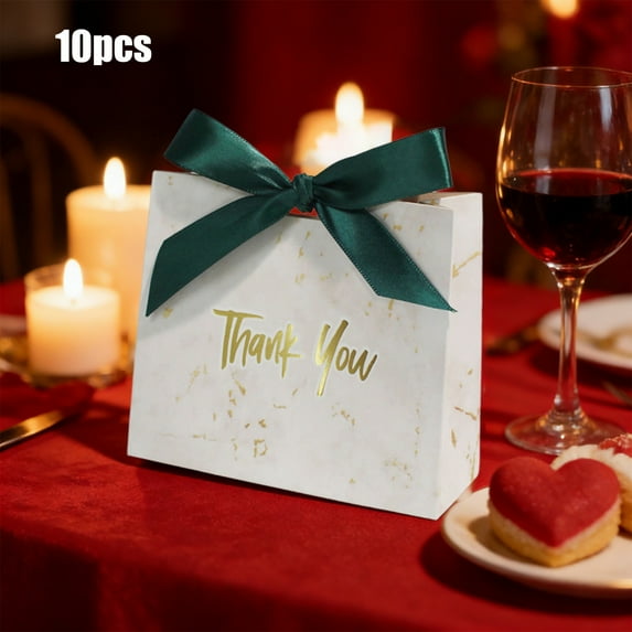 CuiLiyq Thank You Mini Gift Tote Bags, Set of 10 Small Paper Hand Bags with Bowknot, for Party Favors Candy Wedding Supplies, 4.3" x 3.9", Green