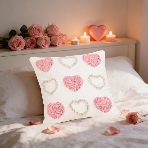 CuiLiyq Valentines Pillow Cover, 1 Pack Cute Pink Heart Love Decorative Valentines Throw Pillow Cover, Soft Plush Faux Fur Pillow Cover for Couch Sofa Home Valentines Day Decoration, 17.7 Inch (C)