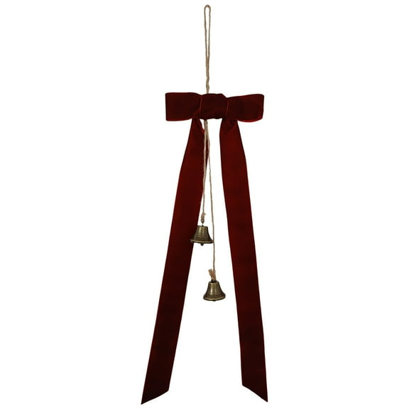 CuiLiyq Velvet Christmas Swag Bow with Bells, 20" x 6" Rustic Large Christmas Staircase Wreath Bows Vintage Hanging Bells, for Xmas Tree Topper Wall Door Outdoor Decor