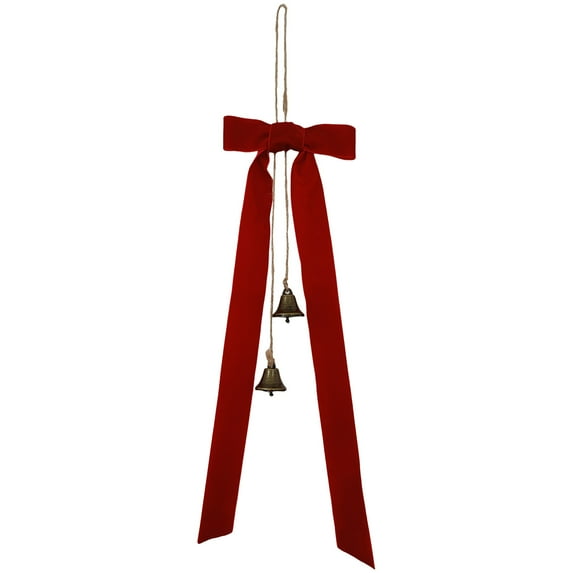 CuiLiyq Velvet Christmas Swag Bow with Bells, 20" x 6" Rustic Large Christmas Staircase Wreath Bows Vintage Hanging Bells, for Xmas Tree Topper Wall Door Outdoor Decor