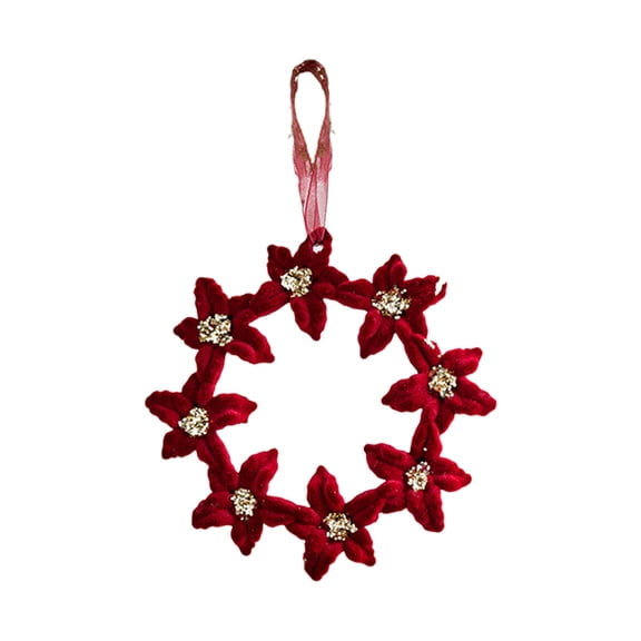 CuiLiyq Velvet Christmas Tree Ornament, Red Flocking Wreath Pendant for Winter Holiday Decor, Shatterproof Xmas Hanging Decoration for Home Door Wall (Wreath)
