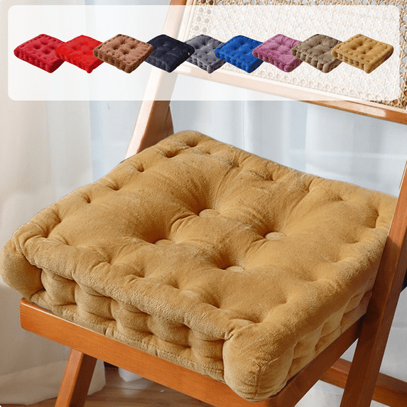 CuiLiyq Velvet Solid Chair Pad, Large Winter Cushions Sitting for Adults, Soft Plush Washable Square Seat Cushion for Living Room Bedroom Kitchen Dining Room (Yellow, 15.7" x 15.7")