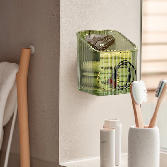 CuiLiyq Wall Mounted Storage Box, Adhesive Transplastic Toothbrush Holder for Bathroom Kitchen Shower, Small Organizer for Cosmetics Razor Sponge (Green)