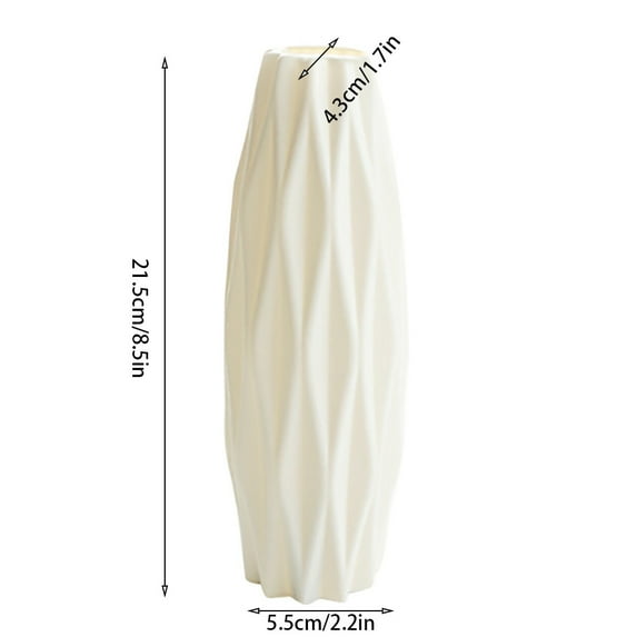CuiLiyq White Plastic Flower Vase, 1 Pcs Imitation Ceramic Ribbed Textured Decorative Vases, Cylinder Vases for Pampas Grass, Small Vase for Living Room Table Centerpieces Bouquet Home Decor, White
