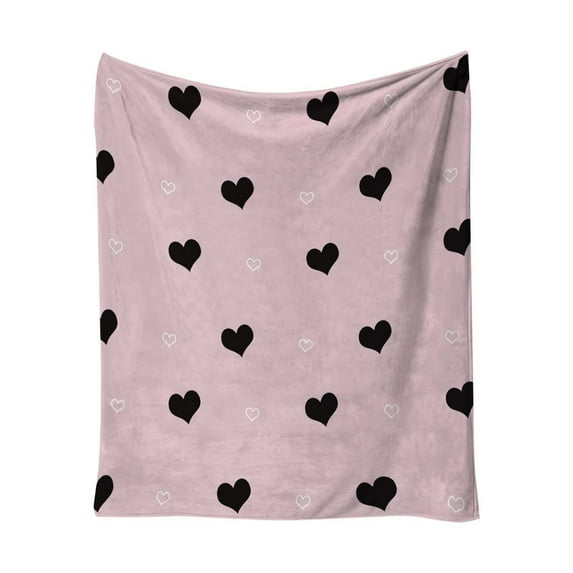 CuiLiyq White Throw Blanket, 51.2" x 39.4" Cute Black Heart Pattern Fleece Blanket for Home Bed Couch Sofa, Valentine Day Gift Flannel Blanket Cartoon Love Heart Lightweight Cozy Plush Bed Blanket