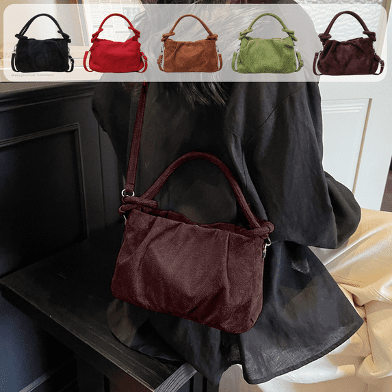 CuiLiyq Women Vintage Suede Handbag Small Tote Bag, Small Bucket Bag Faux Suede Crossbody Bag Everyday Shoulder Bag Winter Purse, 8.27" x 5.12", Coffee