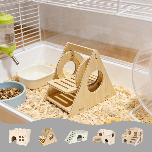 CuiLiyq Wooden Hamster Hideout, Natural Solid Wood Small Animal Cage Decor, Safe Hide Bed for Gnawing Sleeping, for Gerbil Mouse