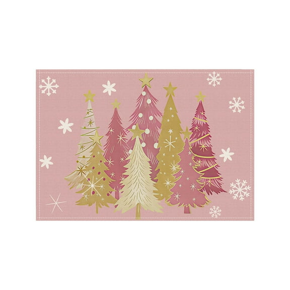 CuiLiyq Xmas Trees Snowflakes Winter Placemats, 17.7" x 11.8" Seasonal Green Christmas Table Mats, for Party Kitchen Dining Decoration (Pink)