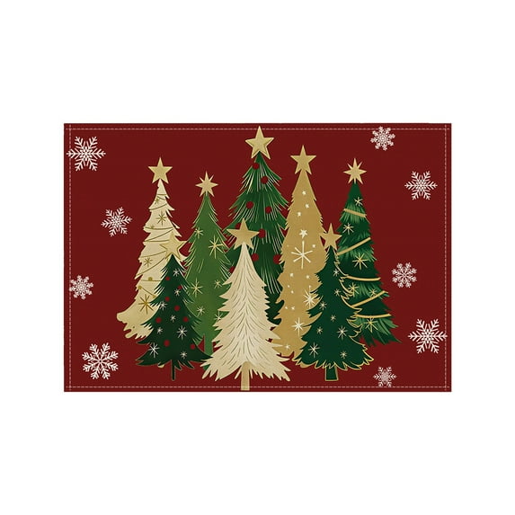 CuiLiyq Xmas Trees Snowflakes Winter Placemats, 17.7" x 11.8" Seasonal Green Christmas Table Mats, for Party Kitchen Dining Decoration (Red)