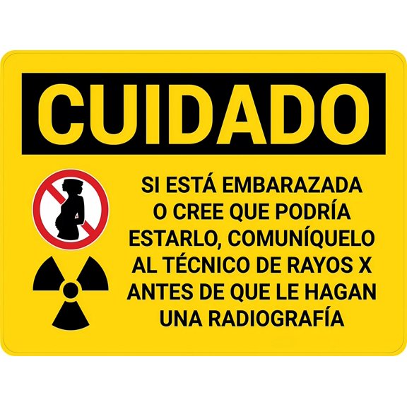 Cuidado Embarazada Rayos X Sign - 12×8 Inches, Icon Metal Danger Warning Sign, Man Cave Yard Indoor Outdoor Wall Decor