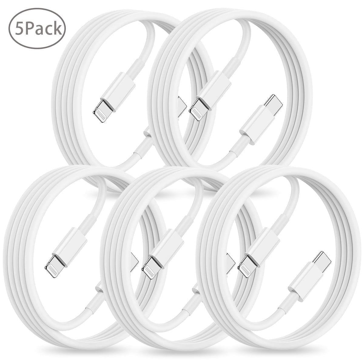 Cuiqi iPhone Charger 5 Pack 6.6FT USB Type C to Lightning Cable Fast Charging Charger Cord Compatible iPhone 14/13/12/11 Pro Max,iPad-White