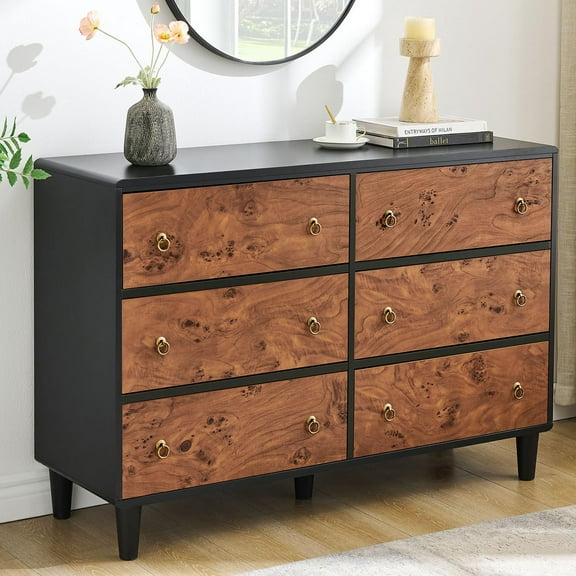 CuisinAid 47-Inch Wide 6-Drawer Dresser, Wood Chest of Drawers with Metal Handles Storage Chest of Drawers,Natural Oak