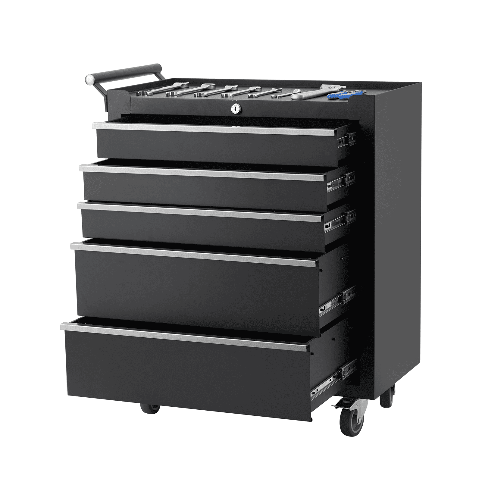 CuisinAid 5-Drawer Rolling Tool Chest with Wheels & Lock System, Portable Tool Box Storage for Workshop, Garage, Warehouse, Black