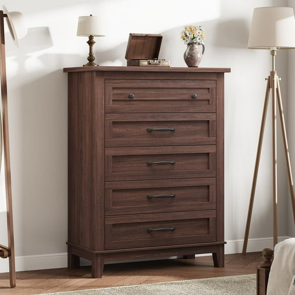 CuisinAid 5-Drawer Wooden Dresser,Tall Storage Chest with Large Drawers,Dressers for Bedroom, Living Room,Brown