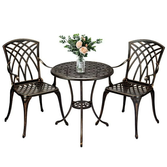 CuisinSmart 3-Piece Cast Aluminum Patio Bistro Set with Umbrella Hole, Bronze