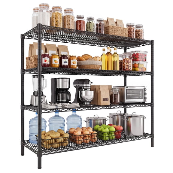 CuisinSmart 4‑Tier Heavy Duty Wire Storage Shelving Unit, 2600LBS Total Capacity Adjustable Metal Rack 55.1"×17.7"×63", Carbon Steel Utility Shelf for Garage Kitchen Basement