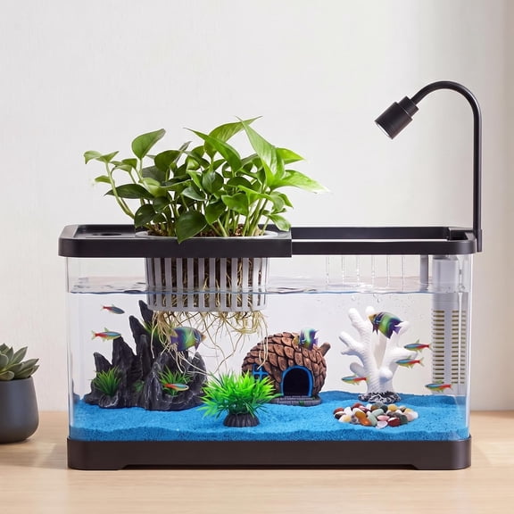 CuisinSmart 5.5 Gallon Acrylic Desktop Aquarium Kit, Complete Fish Tank Set with Silent Filter Pump & USB LED Light,Home Office Desktop Decor