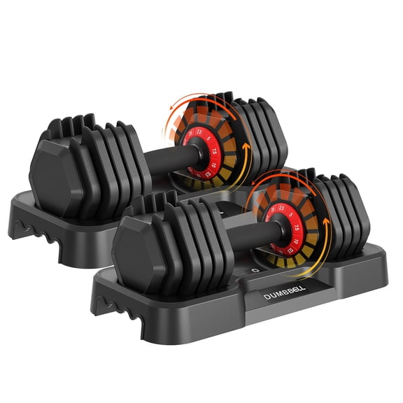 CuisinSmart Adjustable Dumbbell Set 2 25lbs, Fast Weight Adjustment with Anti-Slip Handle & Tray, Home Gym Strength Training Equipment for All Fitness Levels