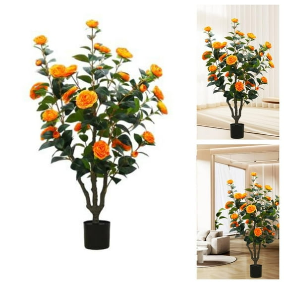 CuisinSmart Artificial Camellia Tree, 40''Camellia Artificial Plants with Planter,Realistic Faux Floral Plant in Pot for Home Office Living Room C80