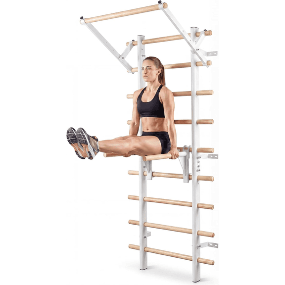 CuisinSmart Swedish Ladder Wall Mount Gym, Wall Mount Pull Up Bar & Dip Station with 12 Solid Beech Wood Rungs, 440 LBS Capacity Wall Mounted Home Gym Training Stall Bar