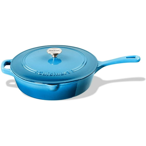 Cuisinart 12″ Chicken Fryers Cast Iron with Lid – Aqua Blue Gradient