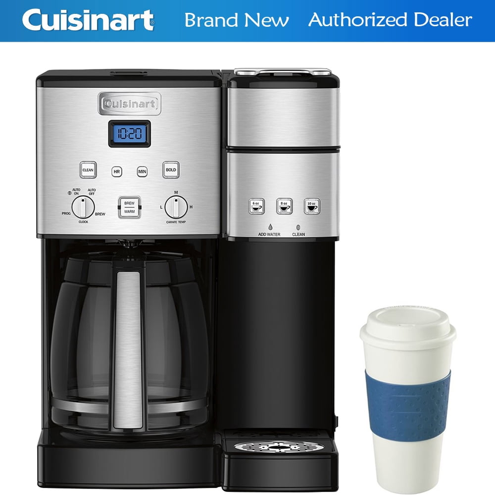 Cuisinart 12-Cup Coffee Maker and Single-Serve Brewer Stainless Steel  (SS-15) with Deco Gear 16-Ounce Capacity Reusable To Go Mug Blue 