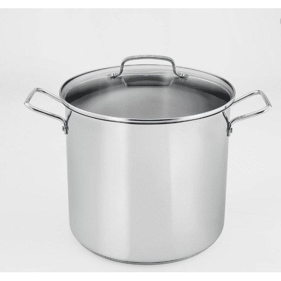 Cuisinart 16qt Stainless Steel Stock Pot with Cover Silver: Dishwasher & Oven-Safe, Tempered Glass Lid, Riveted Handle