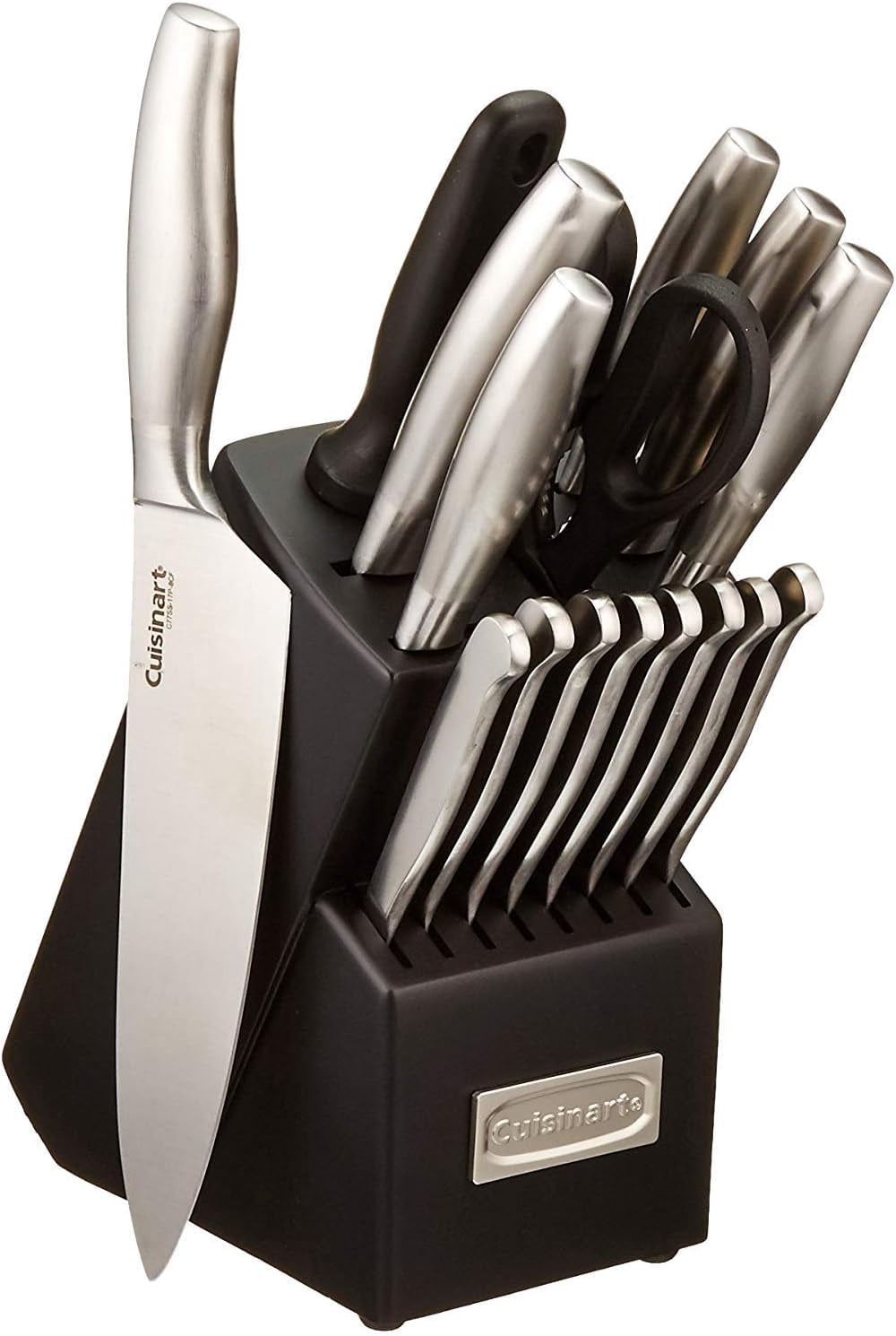 CUISINART Block Knife Set, 17pc Cutlery Knife Set with Steel Blades for Precise Cutting, Lightweight, Stainless Steel, Durable & Dishwasher Safe, C77SS-17P