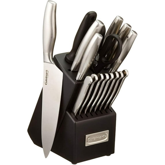 CUISINART Block Knife Set, 17pc Cutlery Knife Set with Steel Blades for Precise Cutting, Lightweight, Stainless Steel, Durable & Dishwasher Safe, C77SS-17P