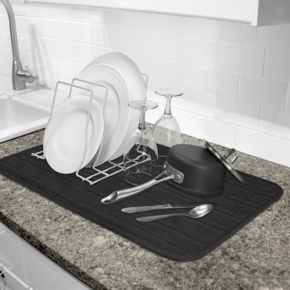 Cuisinart 18"x24" Dish Dry Mats - Absorbent & Quick Drying - Horizontal Stripe - 2 Pack (Black)