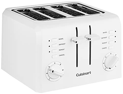 White 4-Slice Wide Slot Plastic Toaster with Crumb Tray