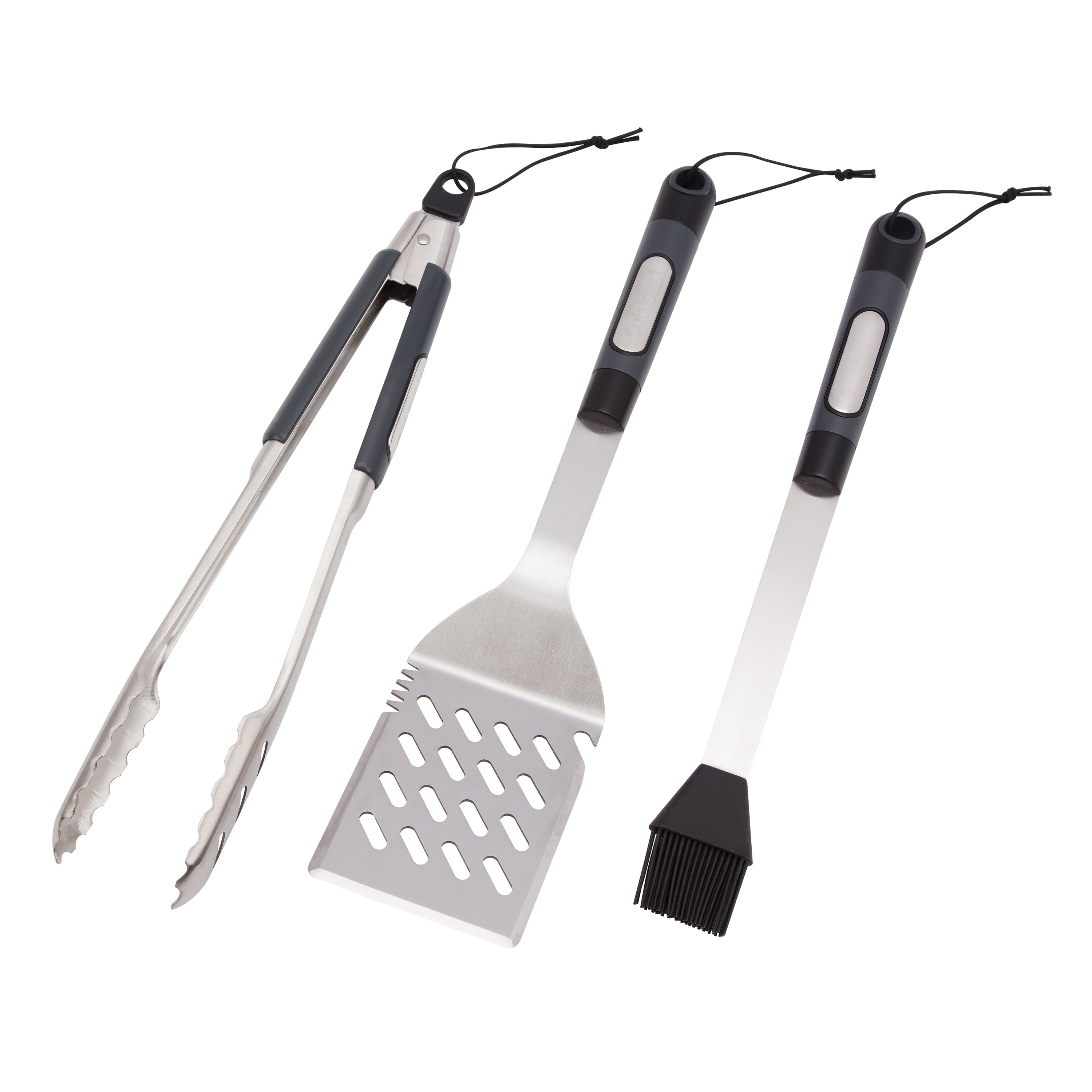 Cuisinart 3 Piece Stainless Steel Barbecue Tool Set - Set Includes Spatula Locking Tongs and A Silicon Basting Brush