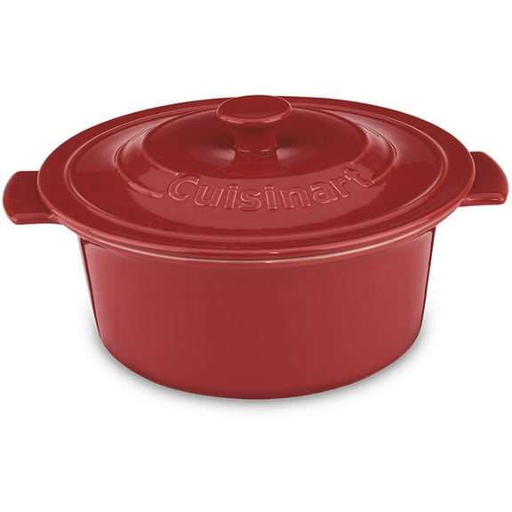 Cuisinart 3 Quart Chef Classic Ceramic Round Stoneware Baker Dish with Lid, Red