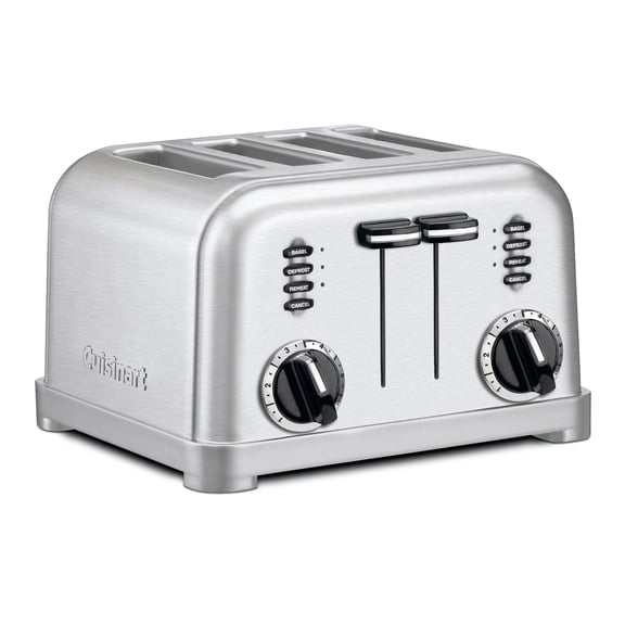 Cuisinart 4 Slice Compact Stainless Steel Toaster with Extra-Wide Slots for Bread, French Toast, Bagels & Pastries, Defrost & Reheat Functions, CPT-180P1, Brushed Stainless, Removable Crumb Tray
