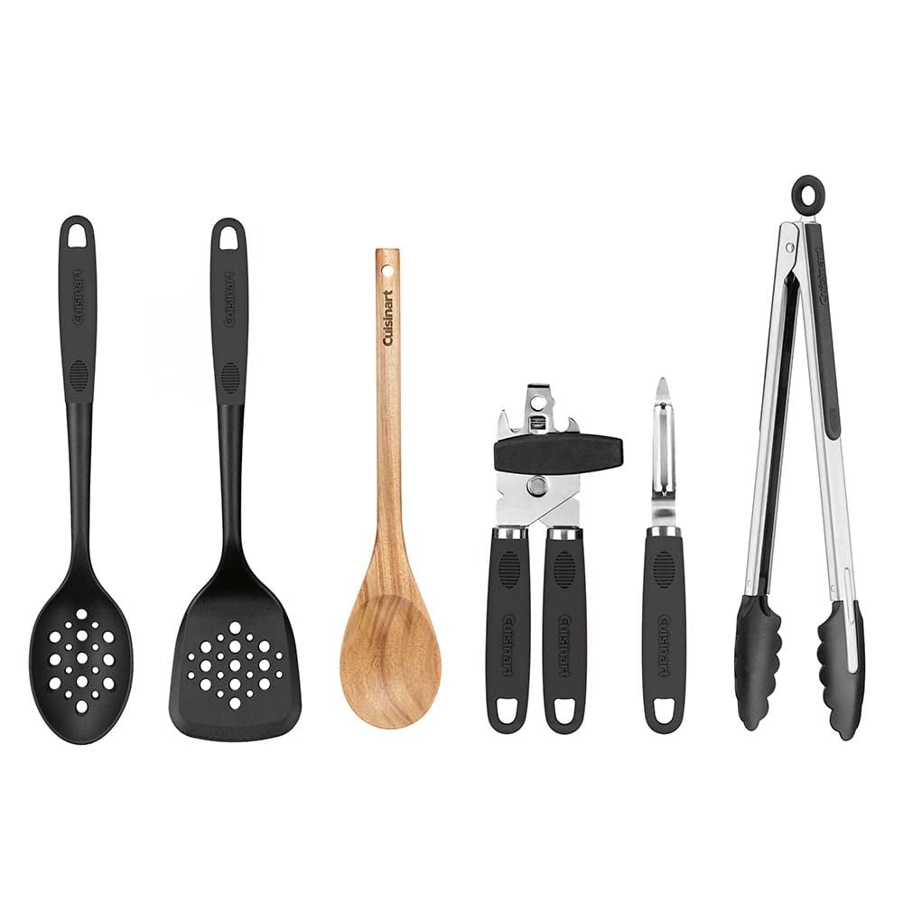 12" Black Nylon and Stainless Steel Cooking Tool Set