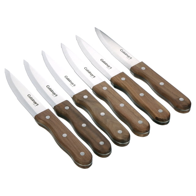 Cuisinart 6 Piece Triple Rivet Walnut Steak Knife Set, Wood