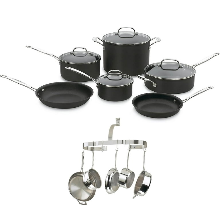 Cuisinart 66-10 Chef's Classic Nonstick Hard-Anodized 10-Piece Cookware Set  Bundle with Cuisinart Wall Mounted Oval Cookware Rack Stainless Steel 