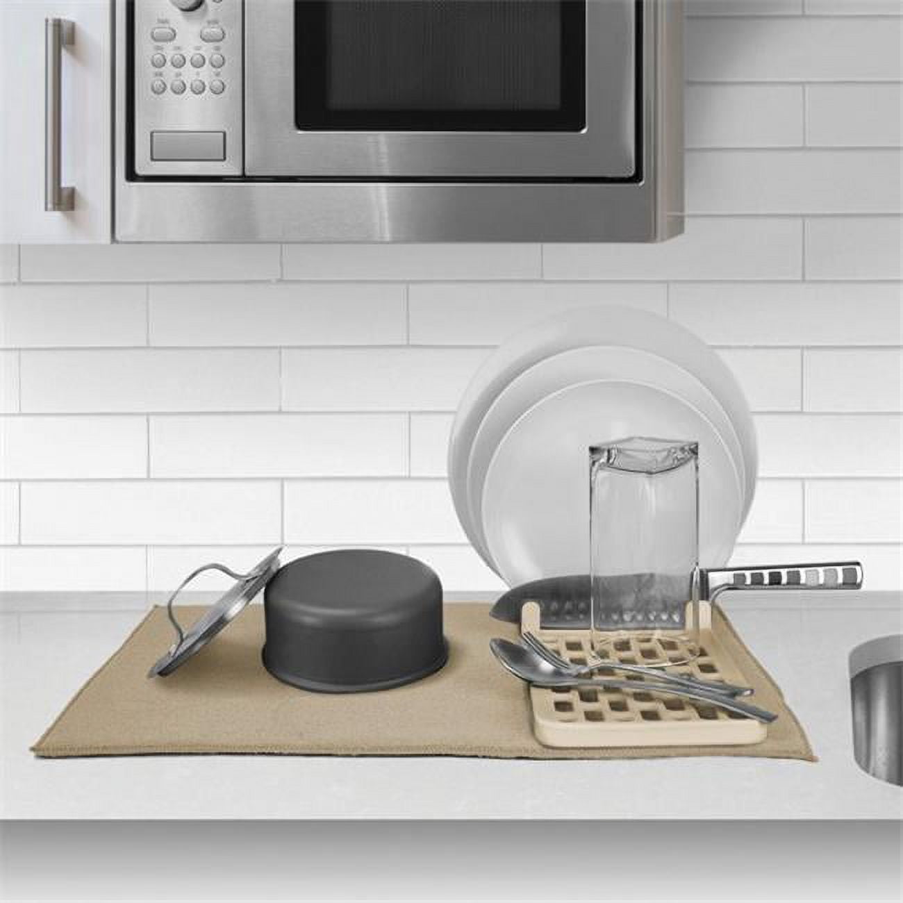 Cuisinart 843631150184 Dish Drying Mat with Rack, Beige Pack of 2