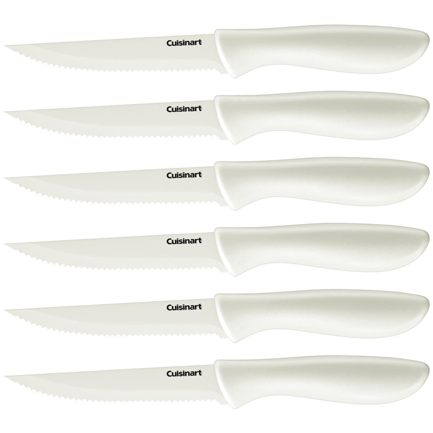 Cuisinart C55-6PCSW Advantage 6-Piece Ceramic Coated Serrated Steak Knife  Set, White (2-Pack) Bundle with Deco Gear Safety Cut Resistant Gloves and  Deco Essentials 3 Slot Manual Knife Sharpener 