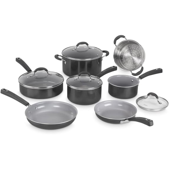 Cuisinart Ceramica XT 11-Piece Nonstick Ceramic Cookware Set with Steamer Insert, Black