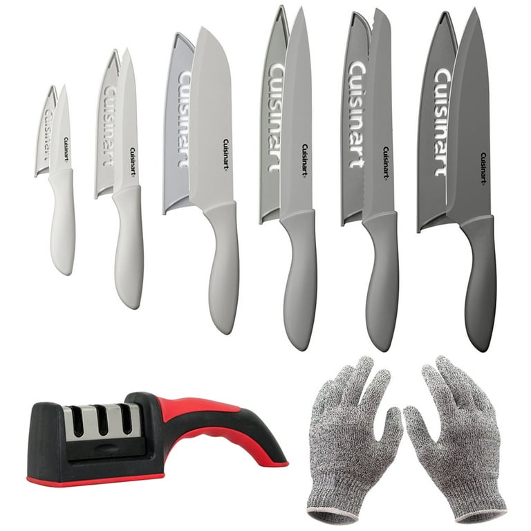 Cuisinart C55-12PCG Advantage 12-Piece Gray Knife Set with Blade Guards  Bundle with Deco Gear Kitchen Safety Cut Resistant Gloves and Deco  Essentials 3 Slot Manual Knife Sharpener 