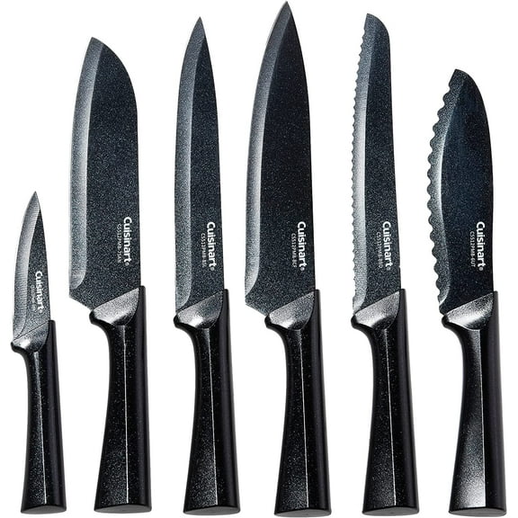 CUISINART Cutlery Knife Set, 12pc Metallic Cutlery Knife Set with Blade Guard , Lightweight, Stainless Steel, Durable & Dishwasher Safe, C55-12PMB,Black